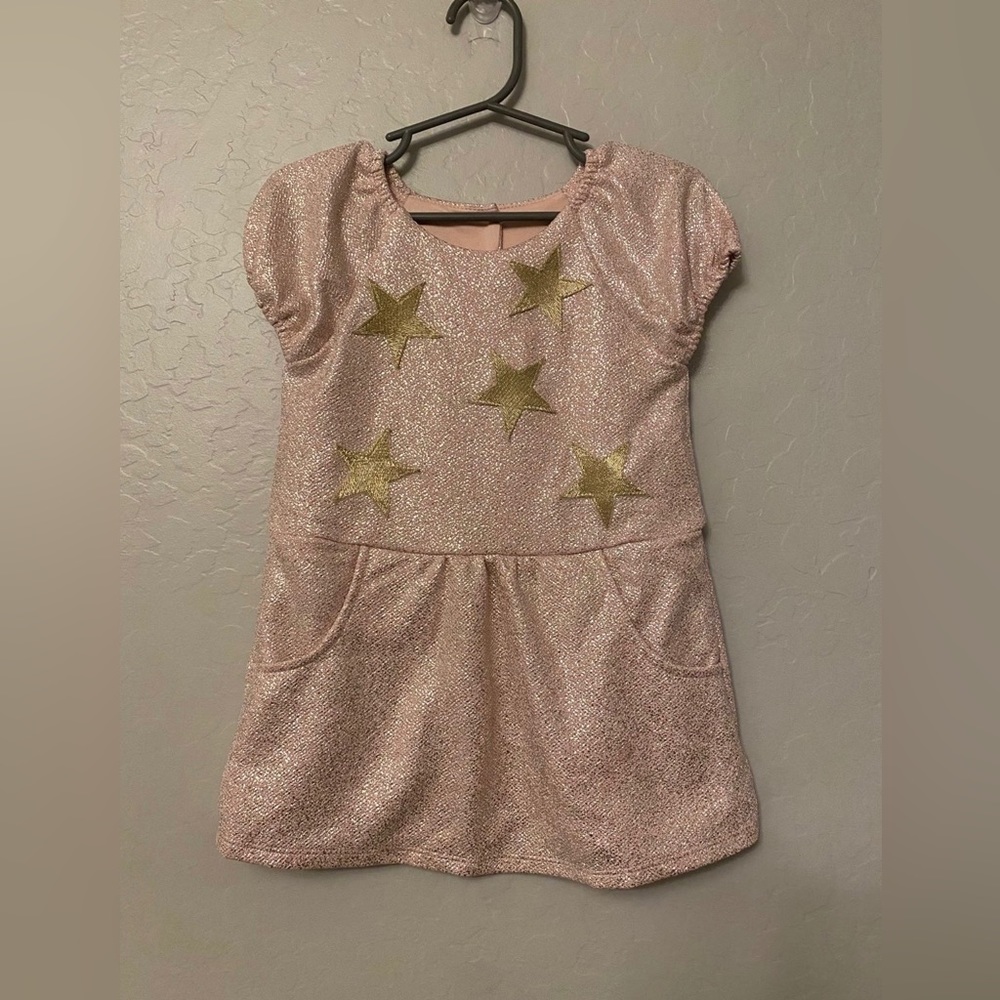 Pippa & Julie blush pink metallic dress with stars 2T